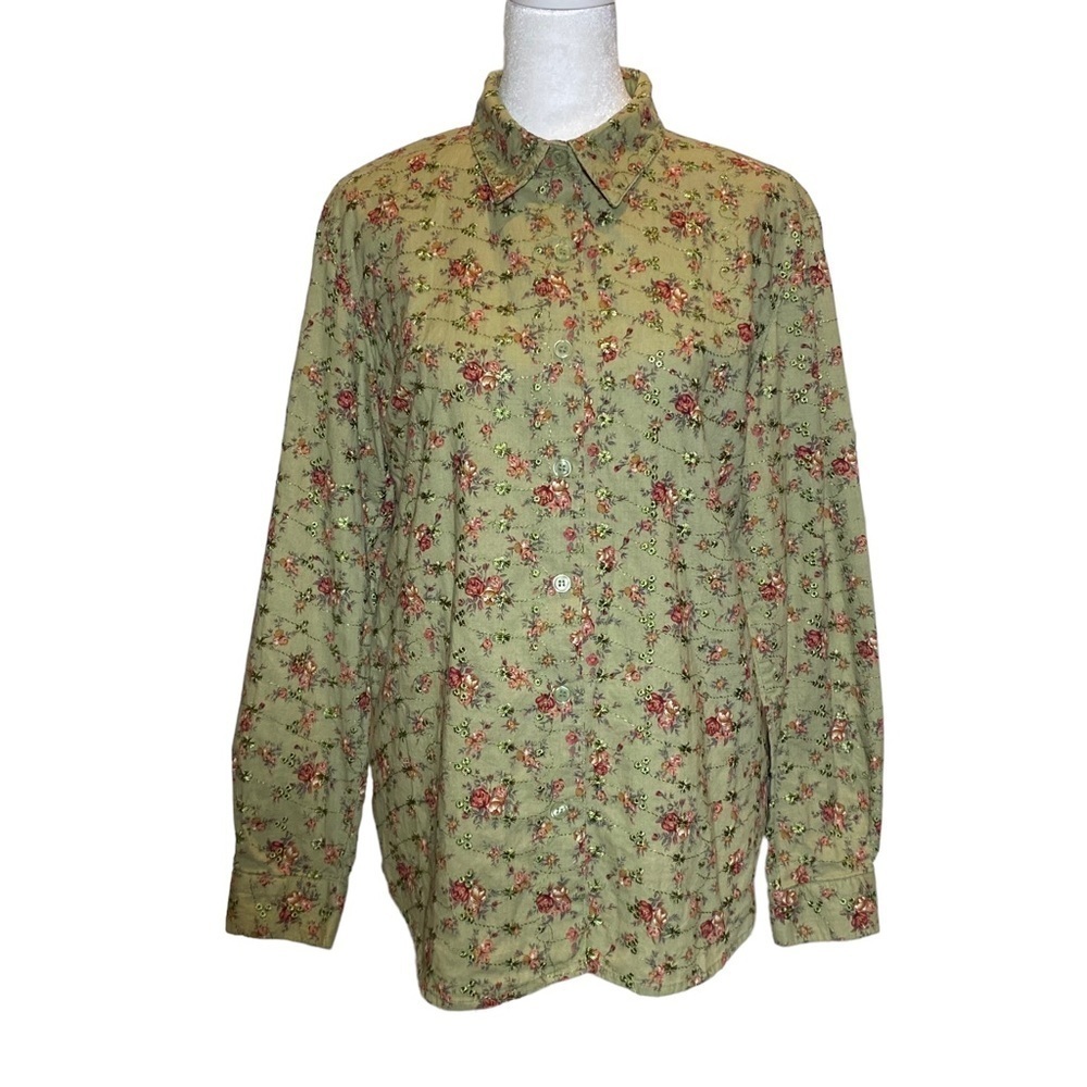 Floral Button Down Shirt - Green and Red